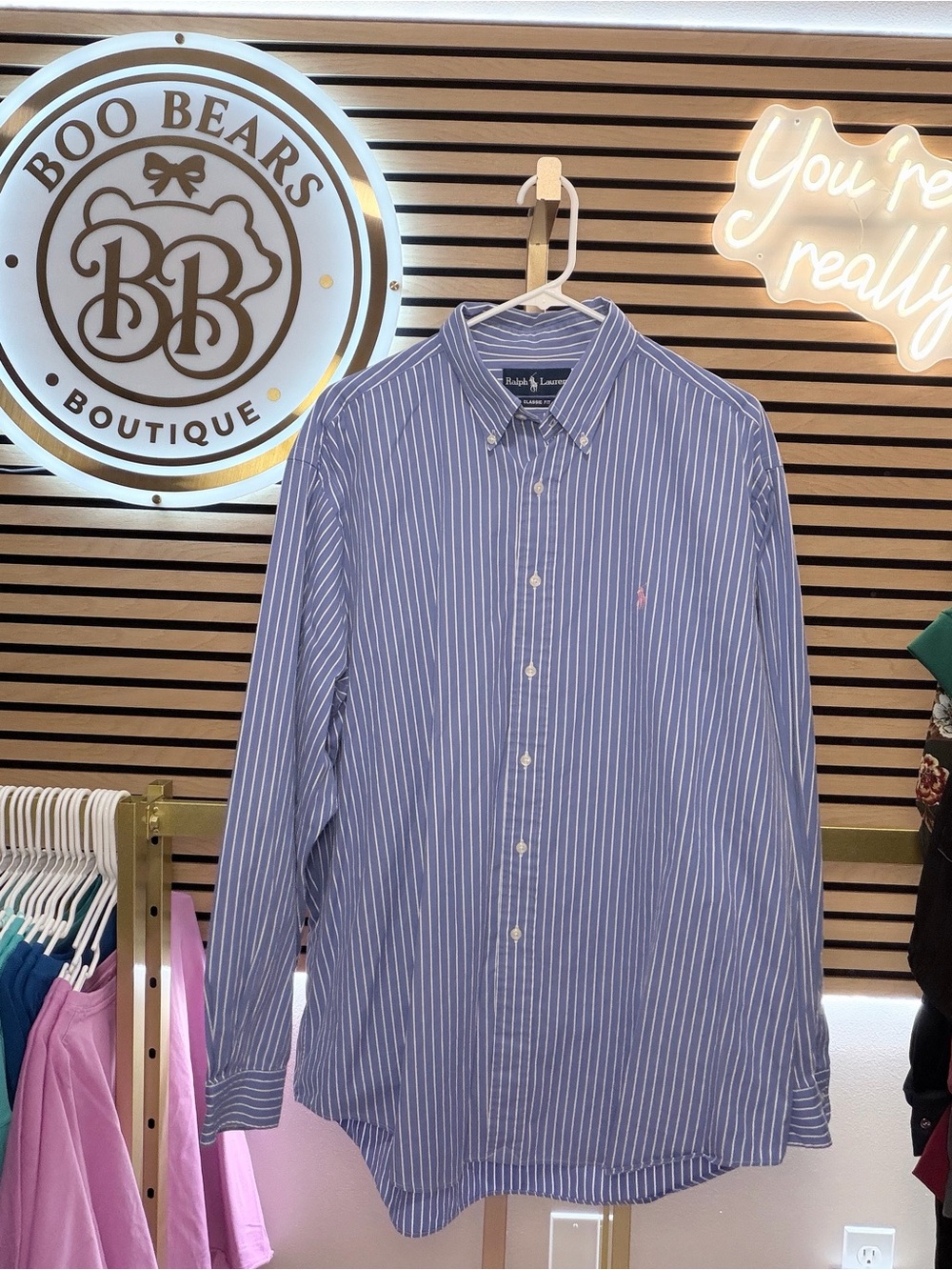 Ralph Lauren Blue and White Vertical Stripe Button-Down Shirt